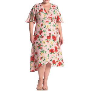 Bobeau Printed Flutter Sleeve Wrap Dress 2x NWT
